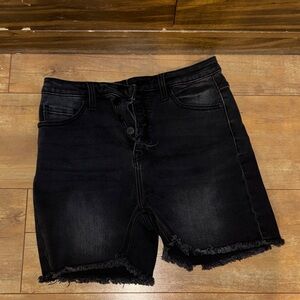 Black Distressed Frayed Hem Denim Shorts